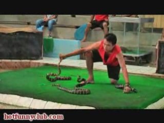 Thailand Snake Show - Dude Catches Snake with His Mouth
