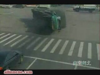 Truck Rollover Directly onto Passing Car