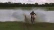 Pro Hardcore Biker Ride Dirt Bike On Water