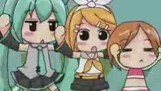 Hatsune Miku, Rin et une toute petite Meiko