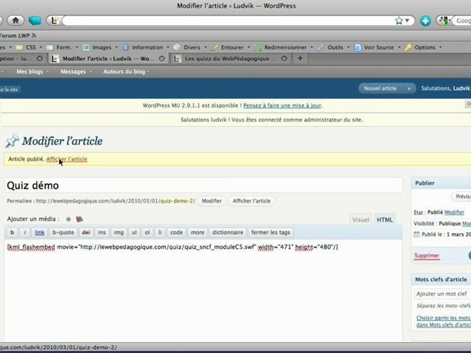 Inserer un quiz du WebPédagogique sur votre blog
