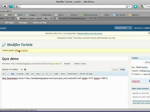 Inserer un quiz du WebPédagogique sur votre blog