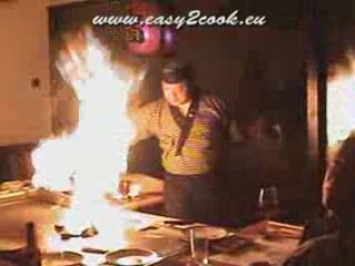 A more excitement way to make a fire at the Teppan Yaki ...