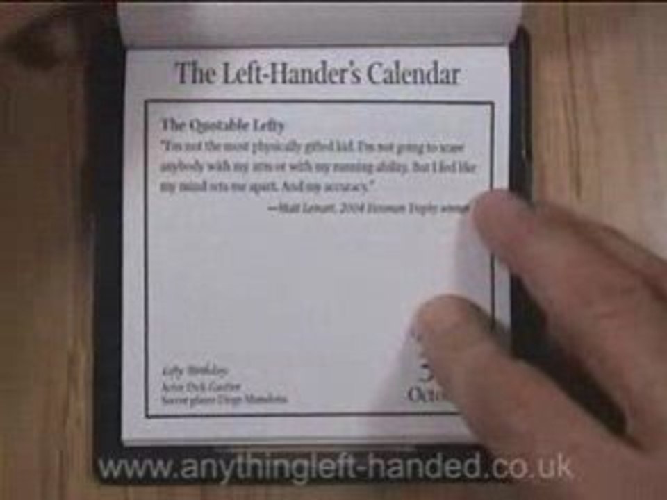 Daily calendar for left handers