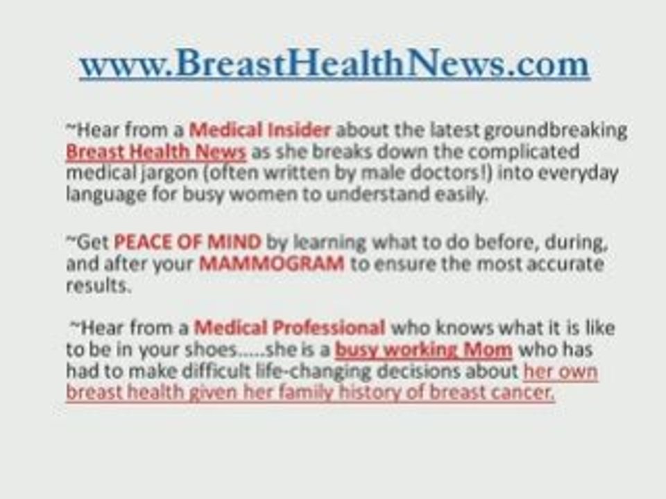 Breast Health News - Mammogram, Breast Cancer, Mastectomy