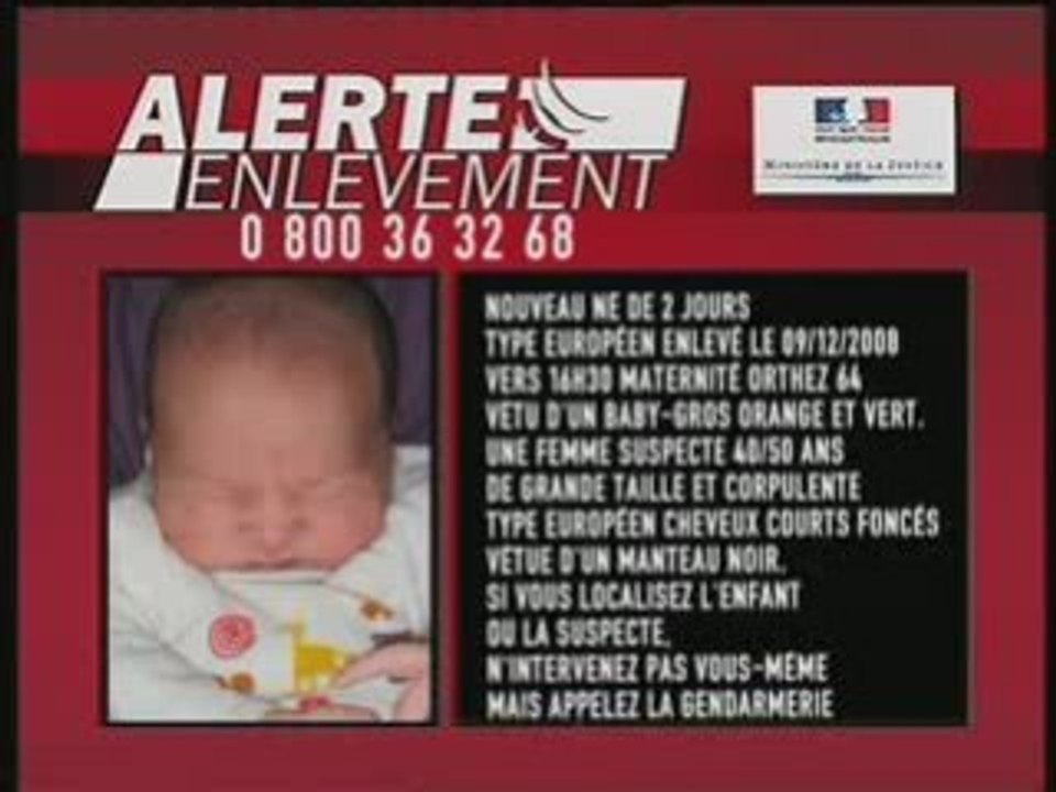 Alerte enlevement - Un bébé de 2 jours enlevé à Orthez