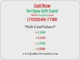 Spa Gift Certificates and Gift Cards Alexandria Virginia