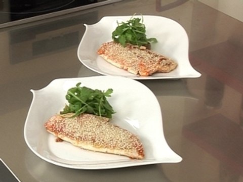 Filet de rouget à la fleur de sel, compotée d'aubergines