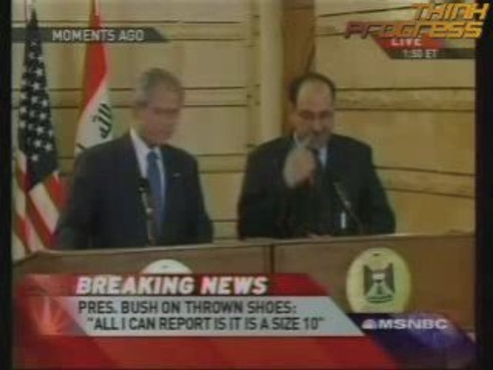 Iraqi journalist throws shoes at Bush صحافي عراقي بوش حذ اء