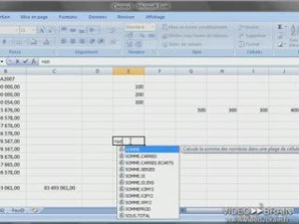 Microsoft Excel 2007 : La fonction Somme en 2D