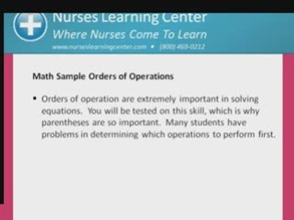 Nurses Learning Center Math Sample Variety