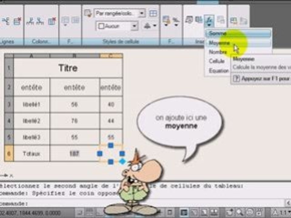 AutoCAD 2009, les formules de tables