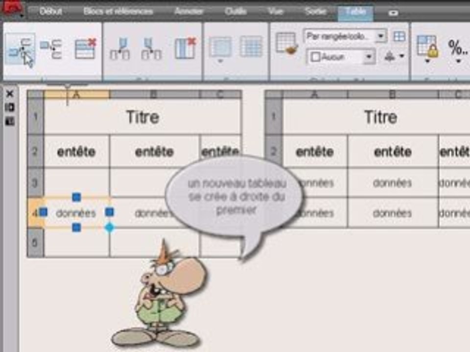 AutoCAD 2009, les sauts de tables