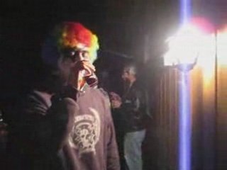 Mad clown pops a crazy trick