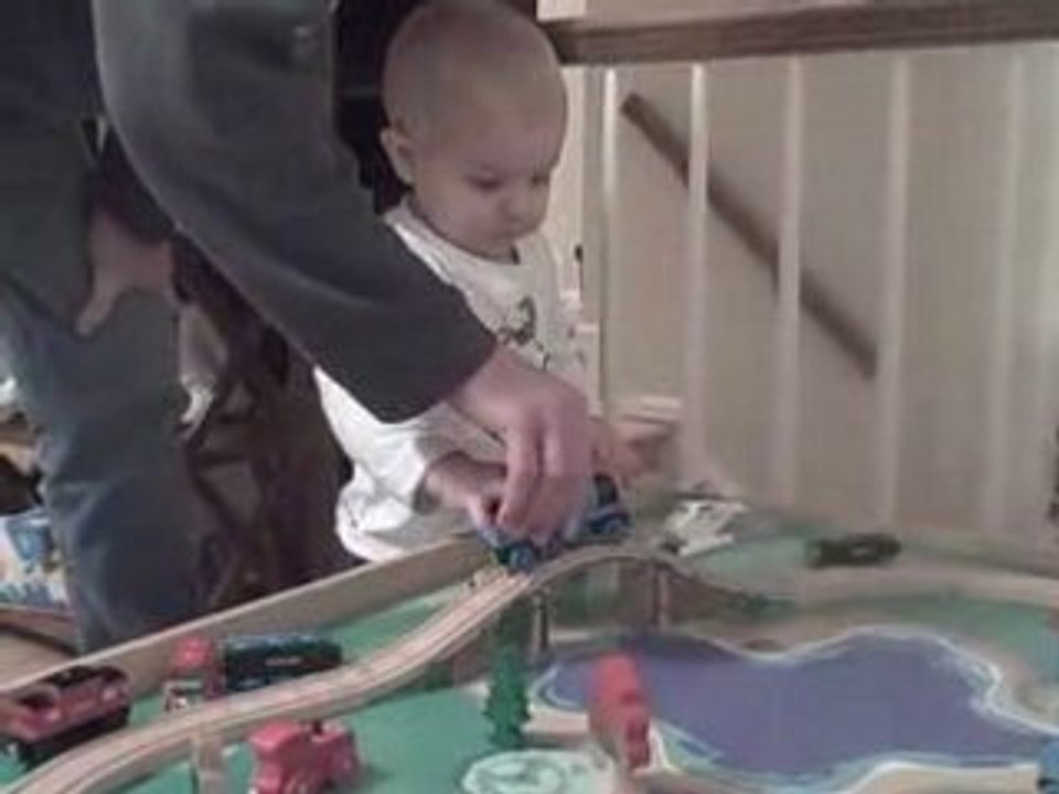 Garrison playing with his trains - Jan. '09