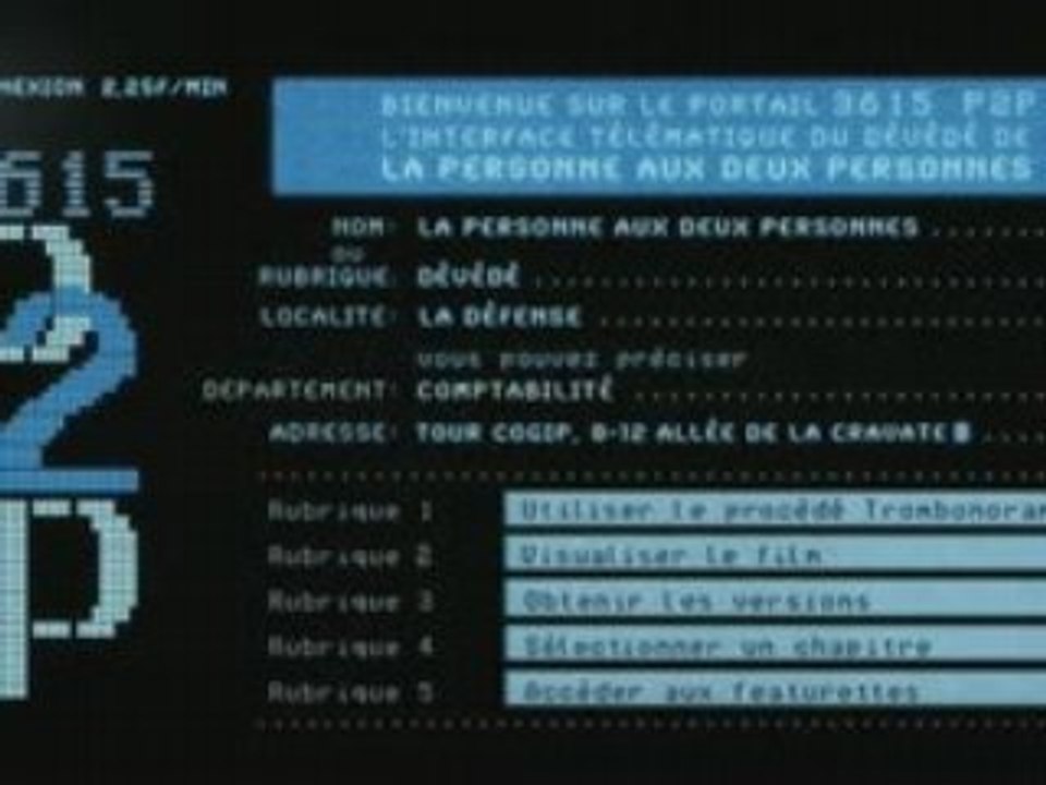 MENUS DU DVD LA PERSONNE AUX DEUX PERSONNES