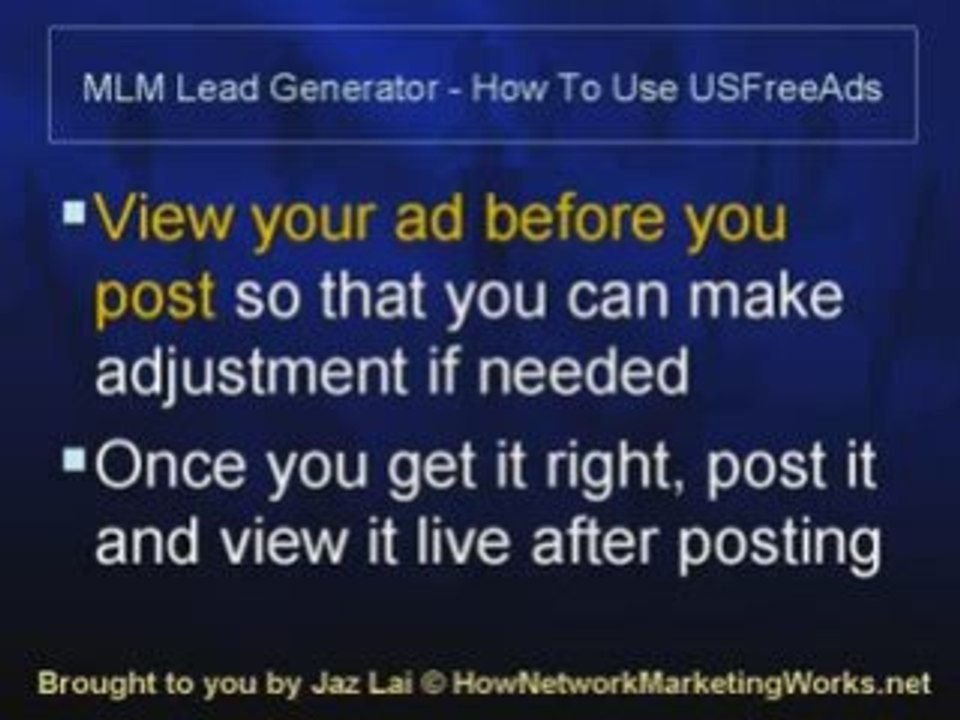 MLM Lead Generator - How To Use US Free Ads
