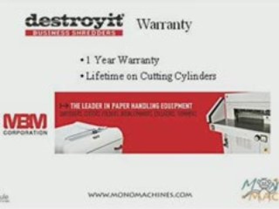 Destroyit 2604sc Strip-Cut Shredder - Warranty
