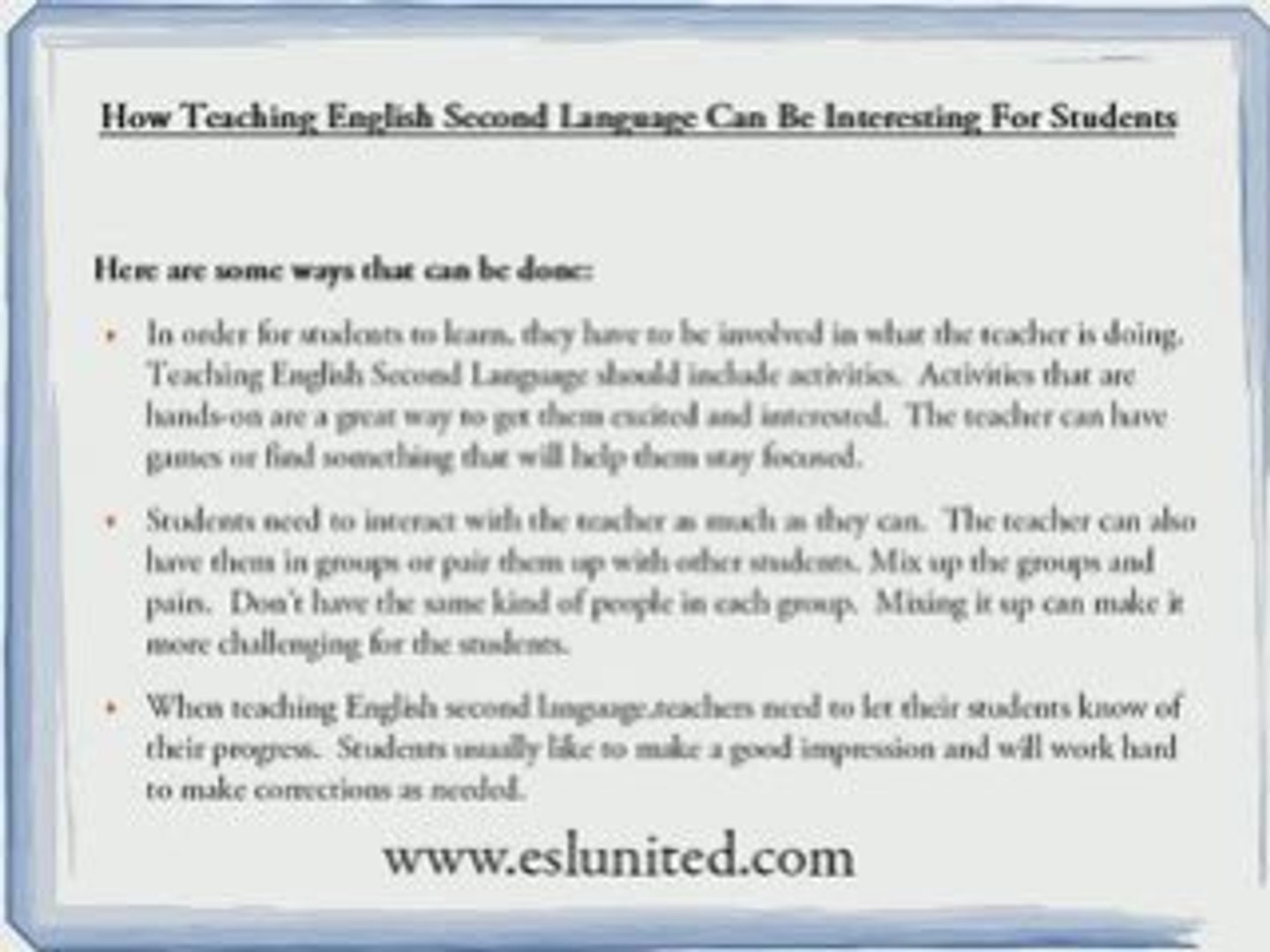 Teaching English Second Language