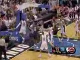 NBA Dwight Howard denies LeBron James at the bucket.