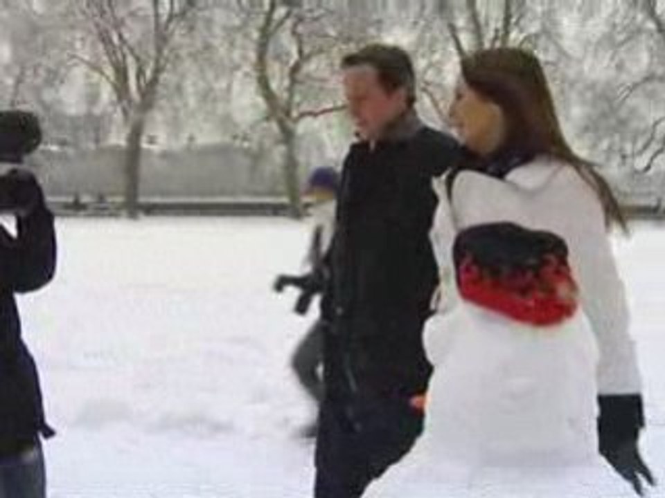 David Cameron throwing snowballs