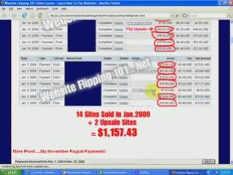 $1,157.43 Flipping Websites Jan.2009 Kelly Cole