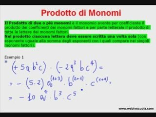 Matematica: Esercizi sul Prodotto di Monomi