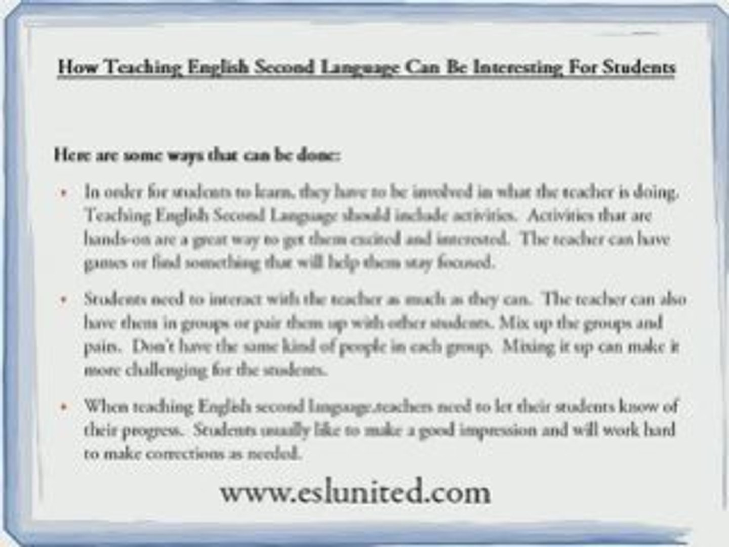 English Second Language Teaching