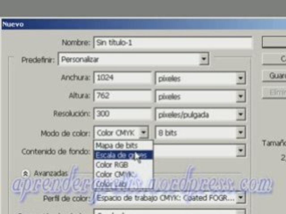 Tipos de Documento, en photoshop