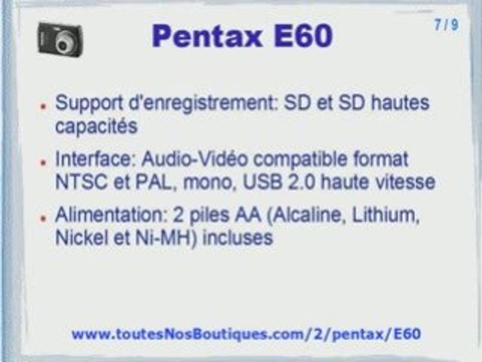 Pentax E60 Prix