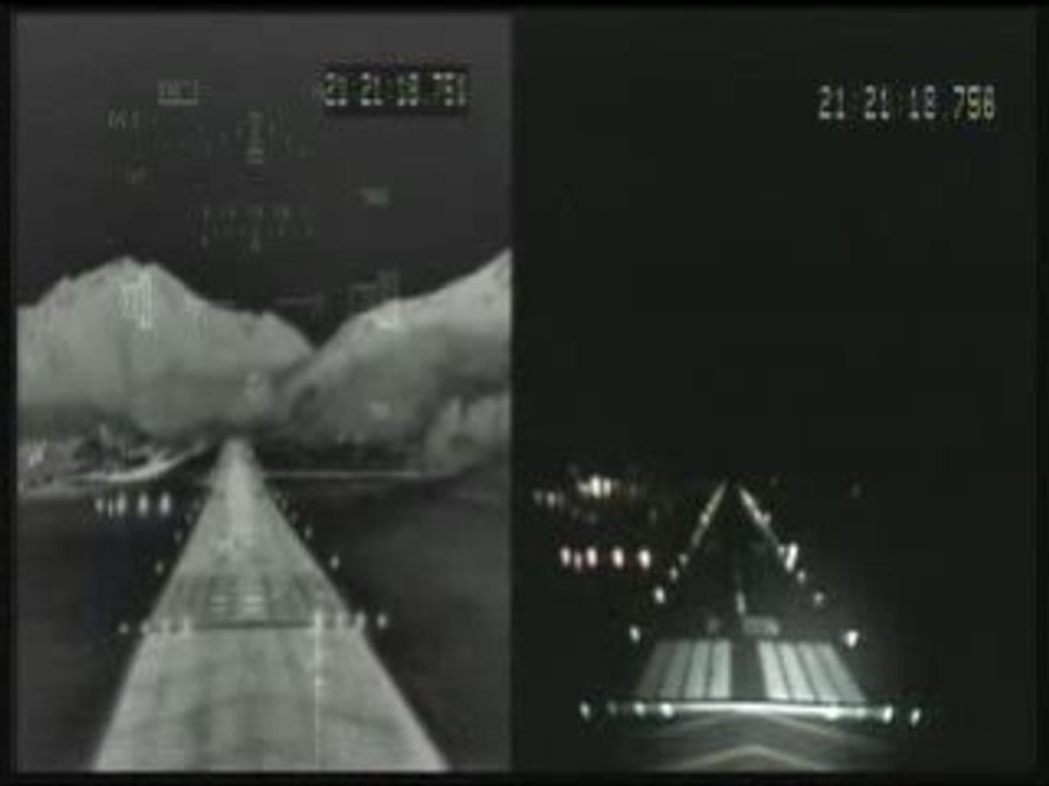 Airplane landing at night