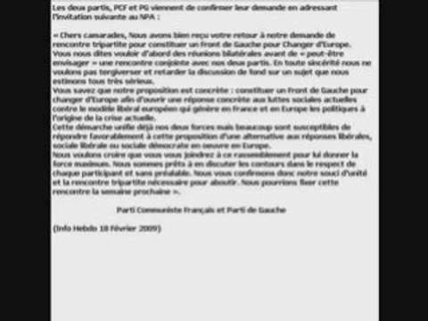 PCF et PG : la lettre au NPA