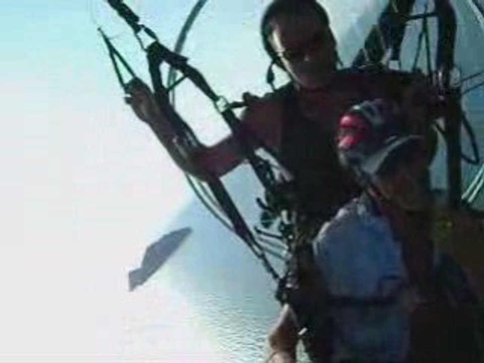Take off in paramoteur soaring is the island camera onboard