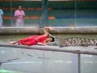 Head of man on a crocodile mouth