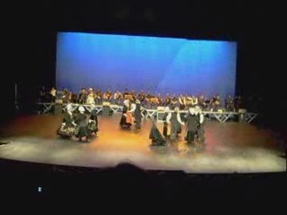 Duo bombarde et accordéon sur scène avec danseurs