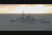 USS Vicksburg and French Navy destroyer Jean Bart pass USS D