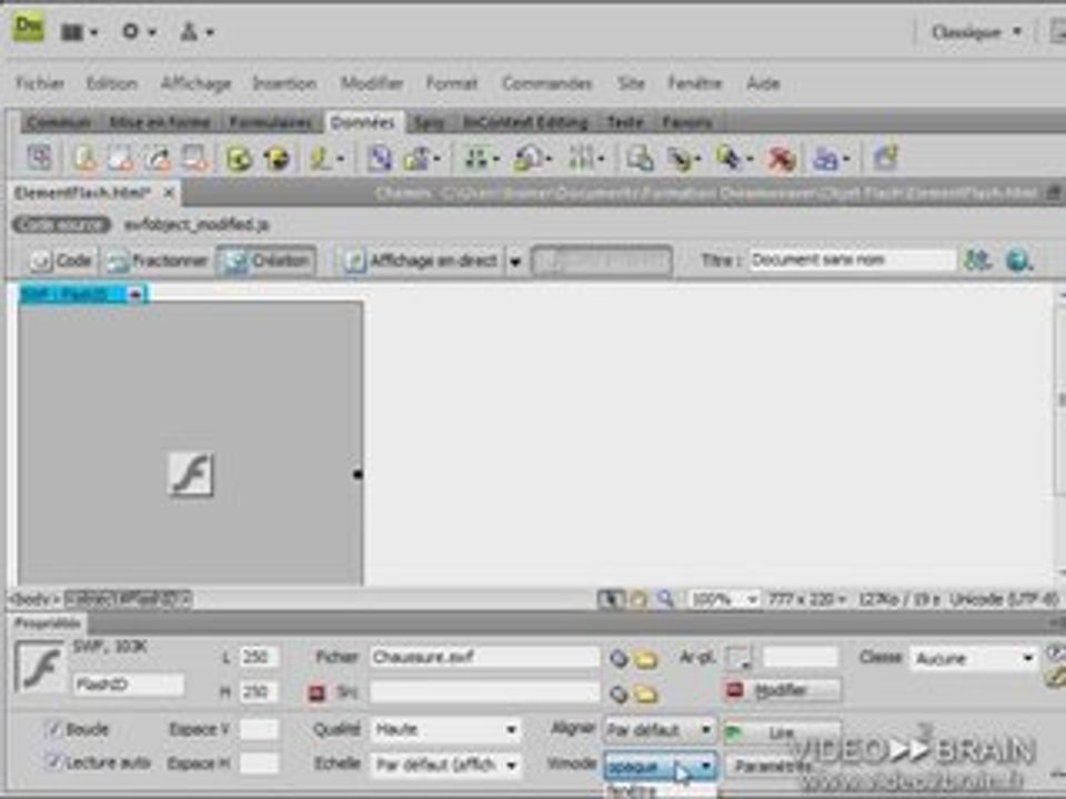 Adobe Dreamweaver CS4 : Insérer un objet Flash