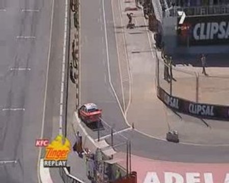 V8 Supercars Lowndes hits the pit wall Adelaide 2009 race 2