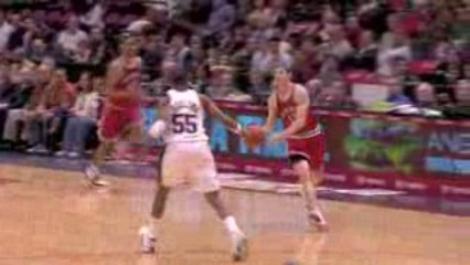 NBA Ridnour gets the steal and oops it to Villaneuva.