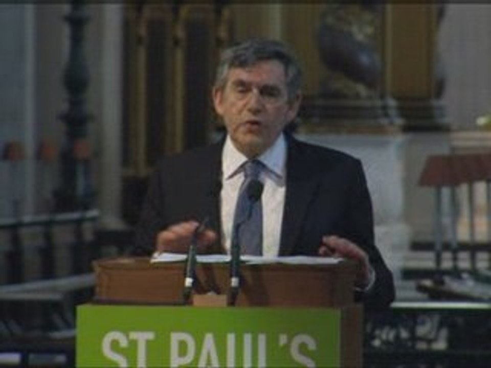 Gordon Brown speaking on the recession ahead of G20 summit