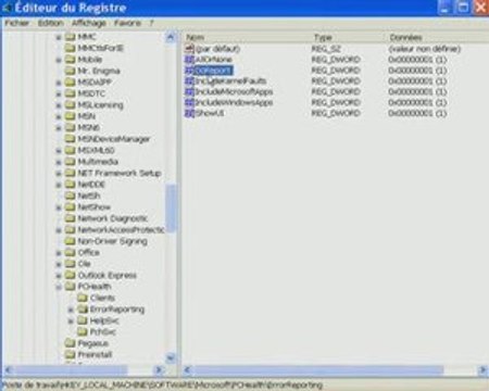Désactiver le rapport d’erreur Windows via le registre