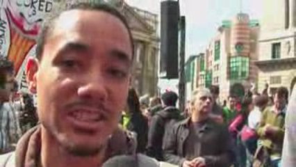 Kofi Hope of Oxford University at the G20 protests in Lon...