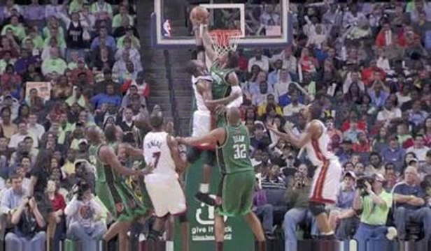 NBA Gerald Wallace Super Block D-Wade at the rim.