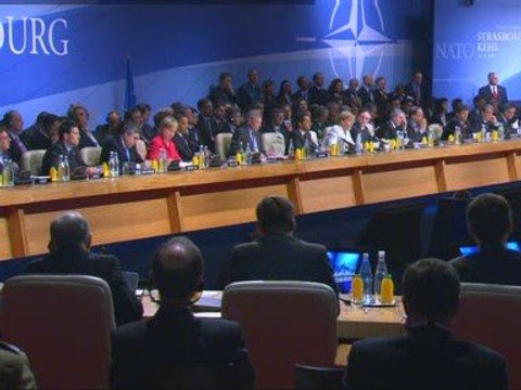 Angela Merkel speaking at Nato summit