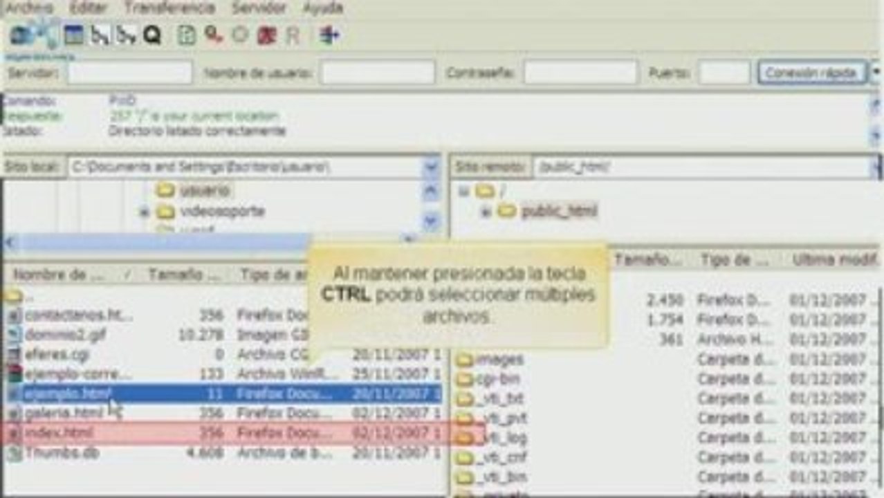 Como transferir archivos en Filezilla.
