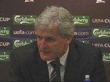 Mark Hughes reacts to Manchester City out of the UEFA Cup