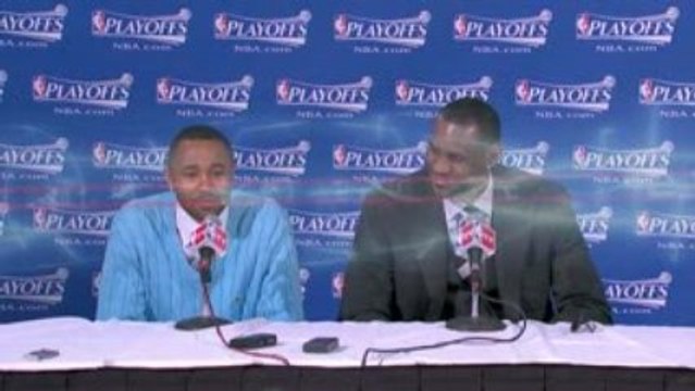 NBA LeBron James and Mo Williams talk to the media after Sun