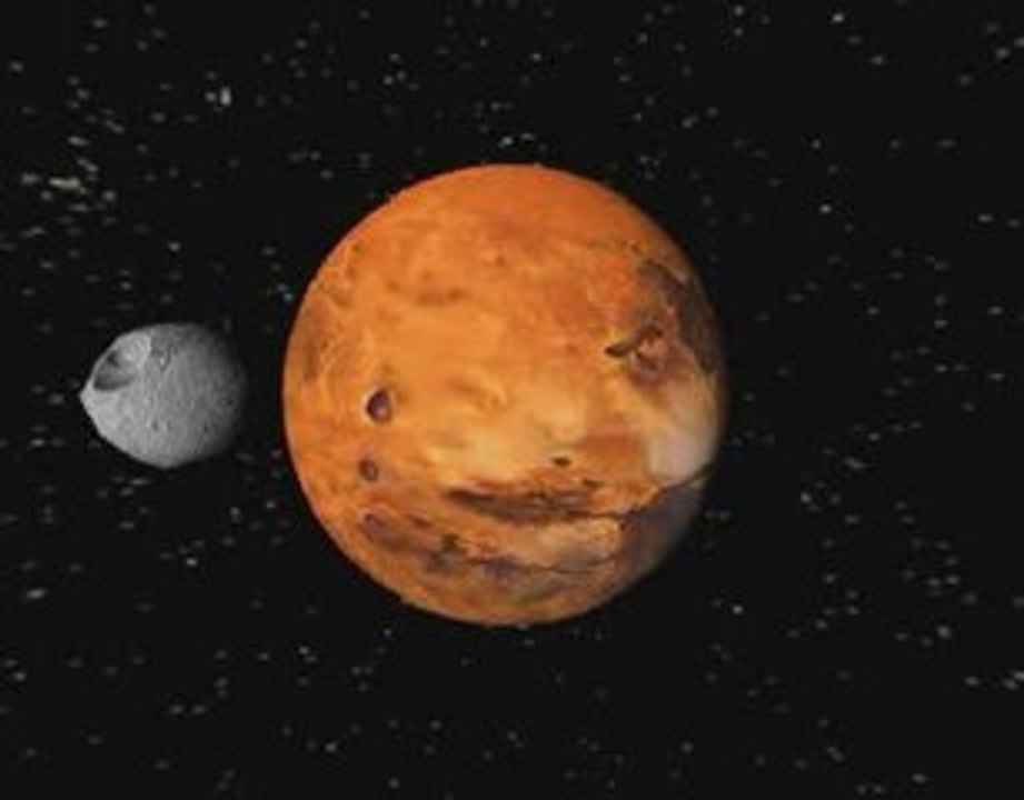 The planet Mars as observed above surfaces of its moons