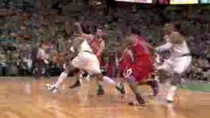 NBA Paul Pierce drives through several defenders and finishe