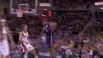 NBA Josh Smith pulls a spin move on Anderson Varejao low in